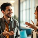 Personne souriante avec un client satisfait
