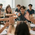 Personnes apprenant ensemble dans un environnement moderne.