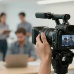 Caméraman filmant une entreprise animée.