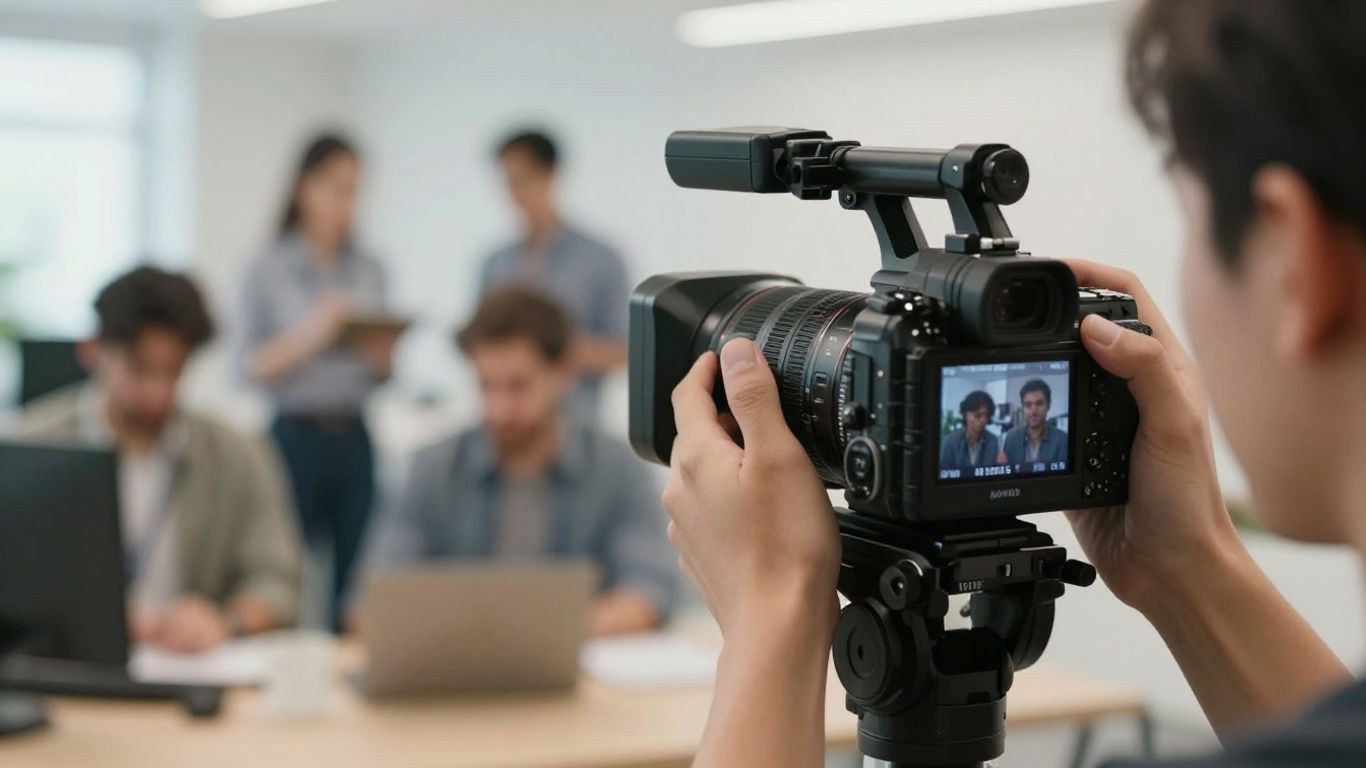 Caméraman filmant une entreprise animée.