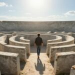 Personne sortant d'un labyrinthe vers la lumière.